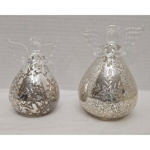 Pier 1 Imports Set of 2 Light-Up LED Mercury Glass Angels With Timer Box VGC
